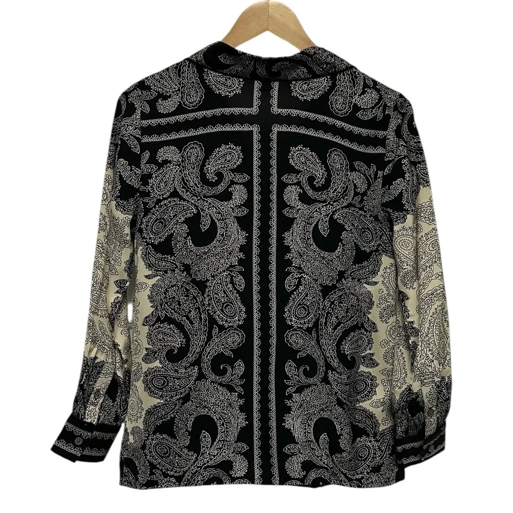 J. Crew Drapey camp-collar shirt paisley scarf‎ print Black Candlelight Size XXS